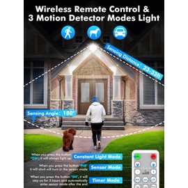 Litglobe 100 W LED Spotlight with Motion Sensor Outdoor, 3000 K/4500 K/6500 K LED Outdoor Light with Remote Control, Super Bright 10000 LM LED Outdoor Spotlight, IP66 Waterproof LED Headlight for