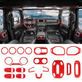 Jeliker for Wrangler JL Interior Trim Kit Red Dashboard for Jeep Wrangler JL JLU Gladiator JT 2018-2023 Red Interior Accessories 21pcs