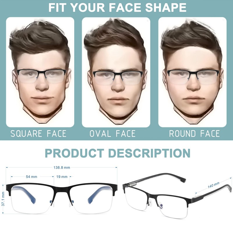 SUNAMOY 3 Pack Extra Wide Metal Reading Glasses Men, Half