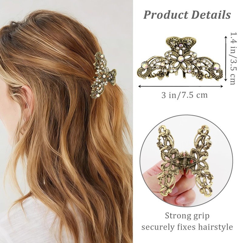 2PCS Rhinestone Hair Claw Clips for Women Fancy Claw Clips