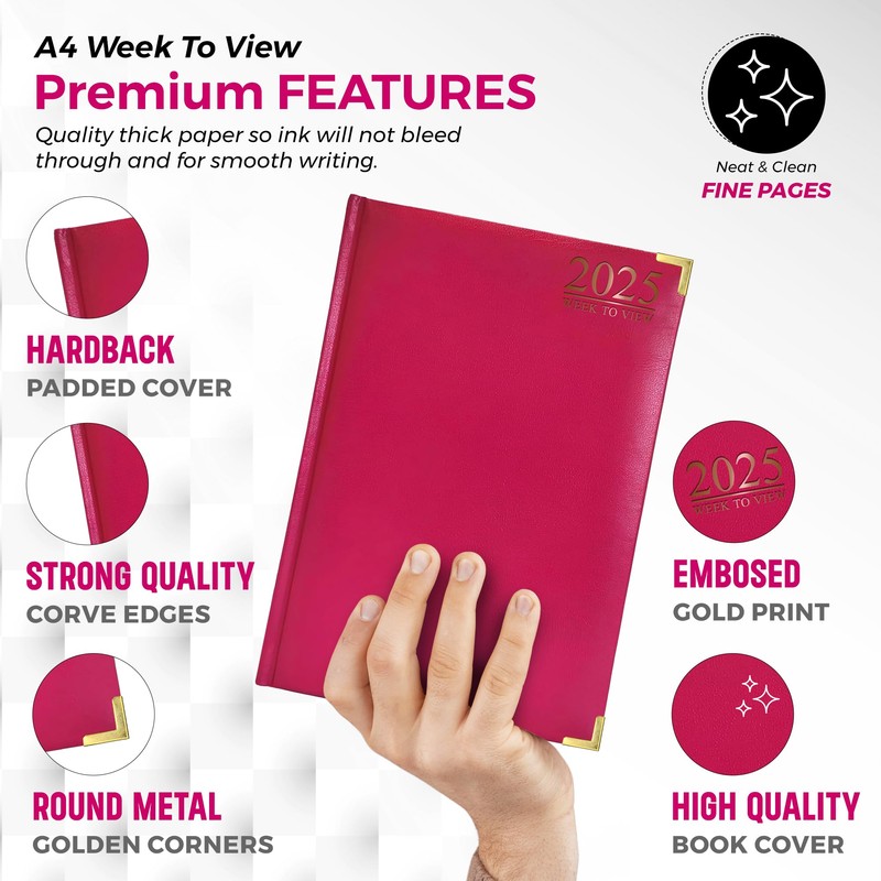 G4GADGET 2025 A4 Week To View Pink Diary Week On