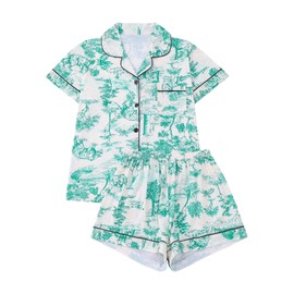 Floerns Women's Floral Pajamas Notch Collar Print Sleepwear Two Piece Pajama Set Mint Green Large