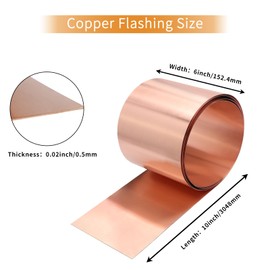ELECTRAPICK Copper Flashing,24 Gauge(0.5mm) Thickness, 6in x 10ft, 99.95% Pure Copper Sheet Roll, Roofing Metal Flashing Roll for Contractors DIY Projects