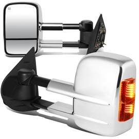 DNA Motoring TWM-003-T999-CH-AM Pair of Towing Side Mirrors, Driver and Passenger Sides,Chrome / Amber
