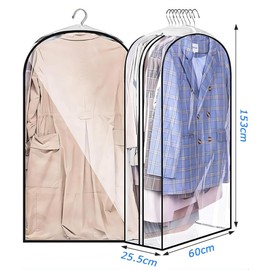 3 Pcs Clothing Dust Covers with Full Zipper, Transparent Plastic Garment Bags, Durable & Stylish Wardrobe Clothes Protector, Suitable for Closet Storage, Protect Clothes, Suits, Dresses & More