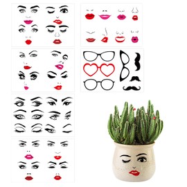 6 Sheets Face Stickers for Crafts, Funny Eyes Eyebrows Nose Mouth Lips Stickers Make A Face Decals for Party Flower Pot DIY Projects