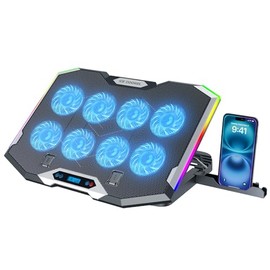 ICE COOREL Almohadilla de refrigeración para laptop gaming con 8 ventiladores de refrigeración, almohadilla enfriadora de ventilador para laptop de 15