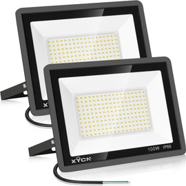 XYCN 2 Pack 100W LED Flood Light,3000K Warm White Outside Flood Light,No Plug,11500LM Super Bright Outdoor Security Lights, IP66 Waterproof Floodlight for Yard,Playground,Garage, Garden, Lawn
