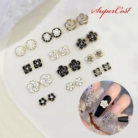 Nail Art White and Black Premium Flower Nail Charms 2-Pack (12 Types) / 네일아트 화이트블랙 고급 플라워네일파츠 2개입 12종