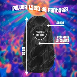 Peluca Lacia Negra Larga Disfraz Fantasía Fiesta Cosplay Color Negro