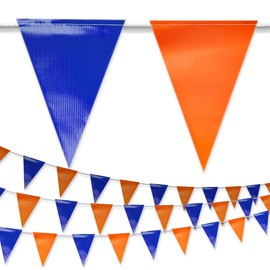 【102FT】Orange and Navy Blue Pennant Banner Fabric Triangle Flag| Heavy-Duty Outdoor | Nautical backstroke flags| OSHA 500lb Rated | Strand Fade Resistant