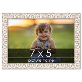 Poster Palooza 7x5 Inch Frame Gold Ornate Whitewashed Wood Picture Frame - UV Acrylic, Foam Board Backing, & Hanging Hardware Included! - 7x5 Inch Frame