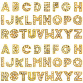 ANNASAMDO Pack of 52 Letter Charms Beads, A-Z Alphabet Pendant with 8 mm Loesch, for Bracelet, Necklace, DIY (Gold Colour)