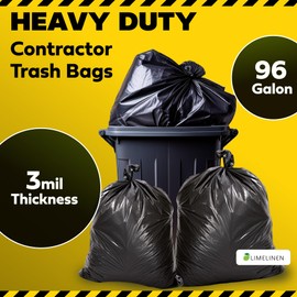 Lime Linen 96 Gallon Heavy Duty Contractor Garbage Bags | Industrial, Construction & Yard Waste | 36 Pack, Extra Thick 3 Mil, Twist Ties Included for Secure Closure