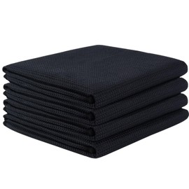 VIVOTE 4 Packs Black Tea Towels, Super Absorbent No lint Kitchen Towel, Machine Washable Microfibre Waffle Cloth, No Water Marks Tea Towels for Kitchen, Barista Cloth, 50x70 CM