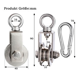 KCNOFNC 40 mm Pulley with 2 Ball Bearings, Fitness Pulley with 10 m Nylon Ropes and Clip, Pulleys for 8 mm Ropes, Steel Cable, Load Capacity 200 kg, Pack of 2