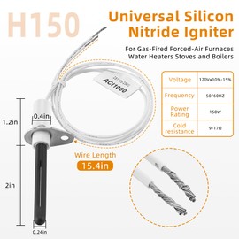 Universal Furnace Ignitor H150, Replaces 180 Common Ignitors, Silicon Nitride Hot Rod Igniters Replacement 120V 150W for Gas-Fired Forced-Air Furnaces, Water Heaters and Boilers By Fetechmate