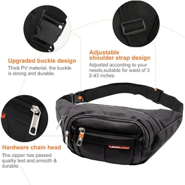 Cangurera Deportiva de Viaje, 2 Unidades Riñoneras Hombre y Mujer Multifuncional Impermeable con Correa Ajustable 3 Zip Bolsillos en la Cintura Gran Capacidad (Negro + Azulado)