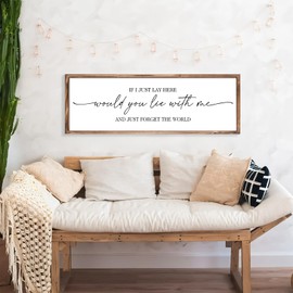 MODE HOME Farmhouse Bedroom Wall Art Above Bed with Title If I Just Lay Here Would You Lie With Me, Large Framed Wall Sign for Master Bedroom Wall Decor, Rustic Wall Art for Home Decor 42 x 15 Inch