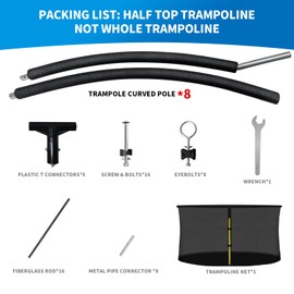 MSSVIGING 14Ft 8 Trampoline Curved Poles Replacement with Enclosure Net, Trampoline Curved Pole, Plastic T Connector, Fiberglass Rods, Mounting Hardware, Foam Padding