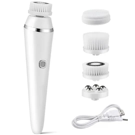 Electric Facial Cleansing Brush with 4 Interchangeable Heads, Rechargeable Face Scrubber Exfoliator, IPX7 Waterproof, Long Battery Life, Deep Pore Cleanser for All Skin Types