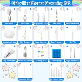 Baby Healthcare and Grooming Kit, 28 in 1 Portable Baby Essentials Kit Electric Nail Trimmer Set with Gas Relief Hair Brush Comb Nasal Aspirator for N