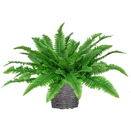 LSKY 4 Pack Artificial Ferns Plants Artificial Shrubs Boston Fern Bush Plant Silk Ferns Leaves UV Protected for Home Kitchen Garden Wall Decor Indoor Outdoor Use
