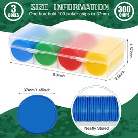 Lewtemi 300 Pcs Plastic Poker Chips with Storage Box 1.45 Inch Game Blank Bingo Chips Learning Counters Disks for Adults Game Counting Play Learning Math(Blue, Red, Green, White)
