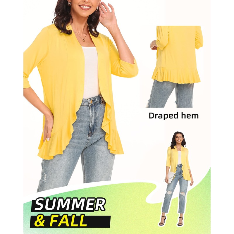 Argstar Yellow cardigan for women, Lightweight Casual Open Front Soft