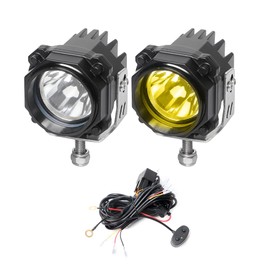 EXZEIT 60W Motorcycle Auxiliary Lights with Wiring Harness, White and Yellow Spot Fog Lights for Motorcycle Car Scooter Ebike ATV UTV, 12/24V