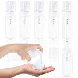 Botella bomba de espuma de 5.5 oz/150 ml, botella de espuma vacía transparente, botella de espuma de viaje para jabón, champú, botella dispensador de espuma de limpieza, recargable (paquete de 6)