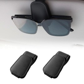 WANGENPING WANGENPING 2 Stck Auto Brillenhalter, Magnetische Leder Brillenhalterung fr Autos, Universeller Halter fr Sonnenbrillen, Ideal zum Halten von Brillen, Karten und Tickets (Schwarz)