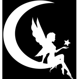 Fairy Moon Silhouette Vinyl Decal Sticker|Car Truck Wall Computer Laptop Phone | White Decal | 5 X 5.5 in | CCI242