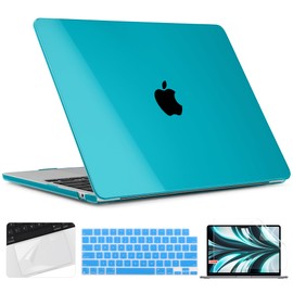 TWOLSKOO for MacBook Air 13.6 inch Case 2025 2024 2022 Release M4 A3240 M3 A3113 M2 A2681, Plastic Hard Shell & Trackpad Film & Keyboard Cover & Screen Film for MacBook Air 13 inch, Crystal Aqua Blue