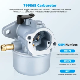 799868 Carburetor Compatible with Briggs & Stratton 498170 799872 694202 497586 498254 790821-14111 Carburetor +795259 Air Filter Cleaner Primer Base By LEIMO