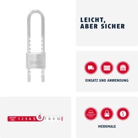 ABUS Titalium 64TI/50HB60-150 padlock with high, extendable shackle - cellar lock with special aluminium lock body - hardened steel shackle - ABUS security level 6