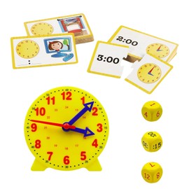 FUSONGQINTANG Children's Learning Clock for Children from 6 and 8 with 12 Cards and 3 Dice Demonstration Clock Model for School Boys Girls