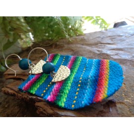 ⊹⊱ ✿ TÜRKISE ASAI AGUAYO ETHNO BOHEMIAN HIPPIE SAMEN OHRRINGE ✿ ⊰⊹ große, halbrunde Ohrringe aus Original Bolivianischem Aguayo Stoff
