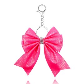 YangQian Pink Glitter Cheer Bow Keychain Charm for Bag Purse Backpack Charms for Women Girls Cheerleader Rhinestone Cheer Keychain Accessories for Women Girls Team Cheerleading Sports