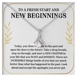 Luxe Gifting Divorce Breakup Support Necklace Message Card Box Alluring Mahogany - Today, You Close The Door To The Past - Going Away Farewell Divorced