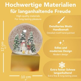 Christmas Snow Globe Winter Mood Snowman Stands with Child on Sleigh Base Colour Gold 100 mm Wide 120 mm High Charming Shake Ball Christmas Decoration 20238