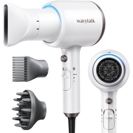 wavytalk Wavytalk Hair Dryer with Diffuser and Concentrator Professional 1875 Watt Negative Ions Dryer Fast Drying Light and Quiet with Ceramic Technology Comb Nozzle for Women Curly Hair, Matte White
