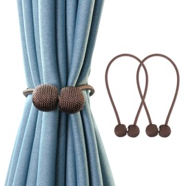 2 PCS Magnetic Curtain Tiebacks Window Curtain Tiebacks Clips Home Office Window Decorative Drapes Weave Holdbacks Holders (Borwn)