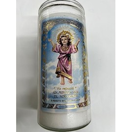 The Divine Child Jesus (El Nino Divino) Scented White 14 Day Candle in Glass