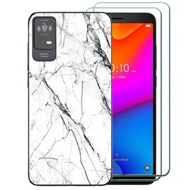 Ranyi for TCL ION V Case with Screen Protector, TCL ION X Case, Marble Design Slim TPU Case with Screen Protector 360 Full Body Shock Absorbing Marble Case for TCL ION V/TCL ION X T607DL -White