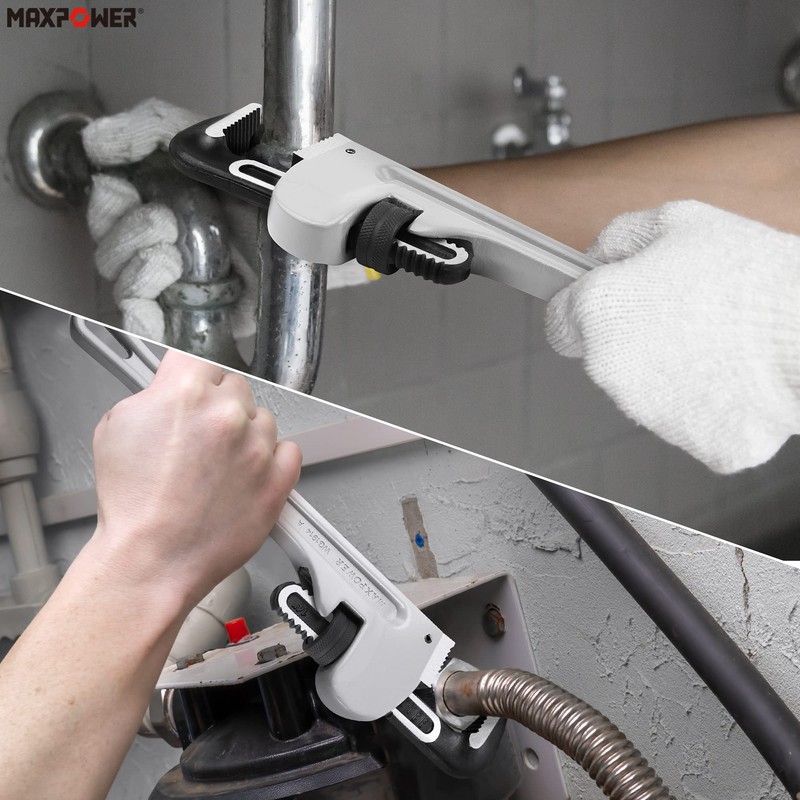 MAXPOWER 14-Inch Pipe Wrench, 40% Lighter Aluminum Plumbing Wrench, Heavy