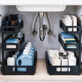 3-Tier Under Sink Organizer, Pull-Out Drawers, 2-Pack Black