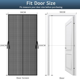 YRH Magnetic Fly Screen Door with Stay-Open Buckle,Heavy Duty Mesh Curtain,Powerful Magnets,Full Frame Magic Tape Curtain No Gap,Lets Fresh Air in,90 × 200 cm