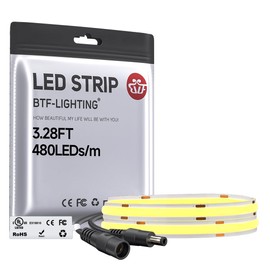 BTF-LIGHTING UL-Listed FCOB COB LED Strip Light 4000K DC24V Dimmable Natural White 5M 480LEDs/m Flexible LED Light Strip 8mm Width for Bedroom TV Backlight Cabinet Home Decor(No Adapter or Controller)
