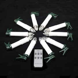 EuroFone LED FlamelessTaper Candles with Remote and Removable Clips, Battery Operated, Drip Effect, for Christmas, Decoration, Set of 10 (Warm White-W7)